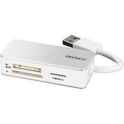 Deltaco USB Minnekortleser med 3 spor, hvit/sølv