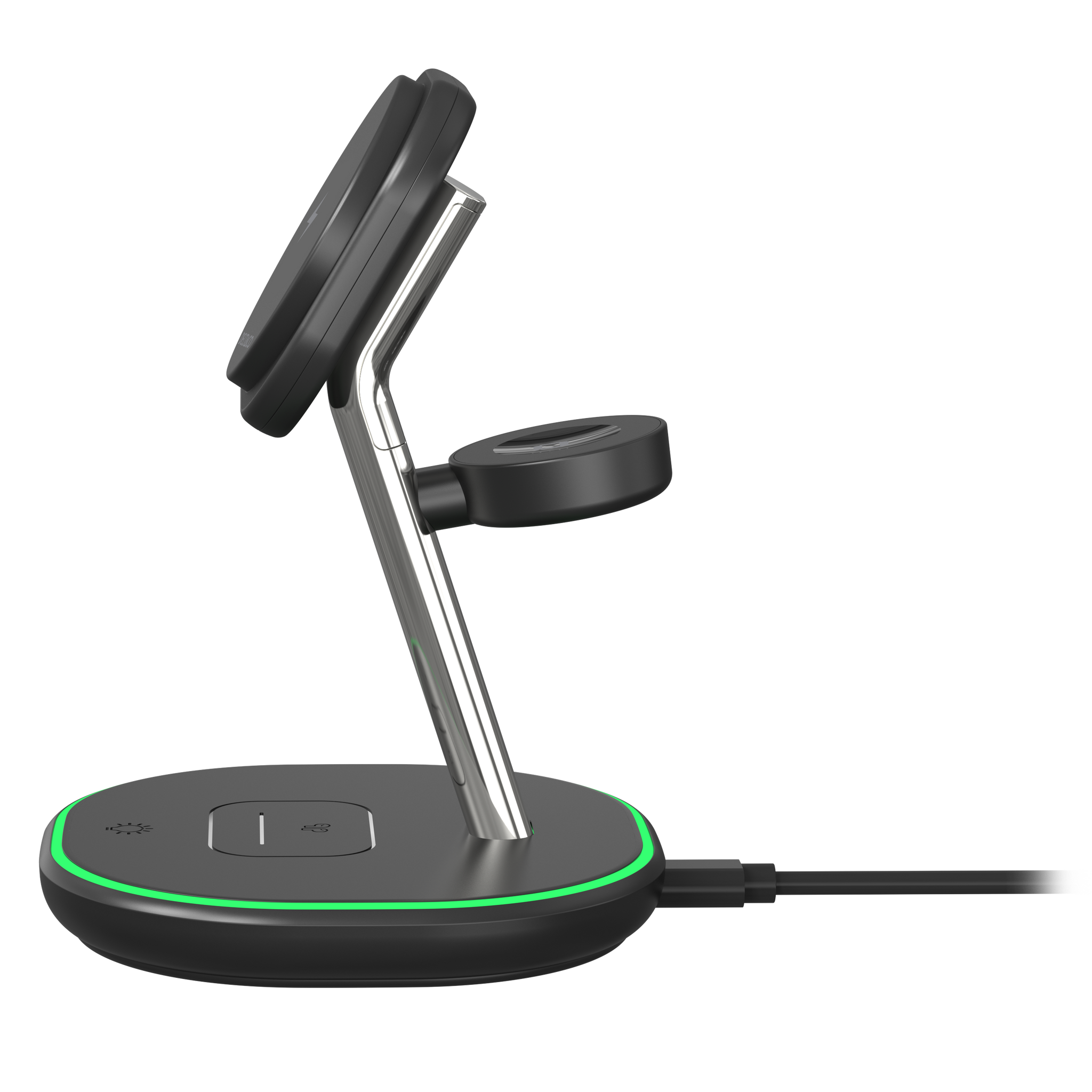 Deltaco 3-i-1 magnetisk trådløst ladestativ, iPhone/TWS/Watch, LED-lys