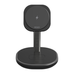 Deltaco 3-i-1 magnetisk trådløst ladestativ, iPhone/TWS/Watch, LED-lys