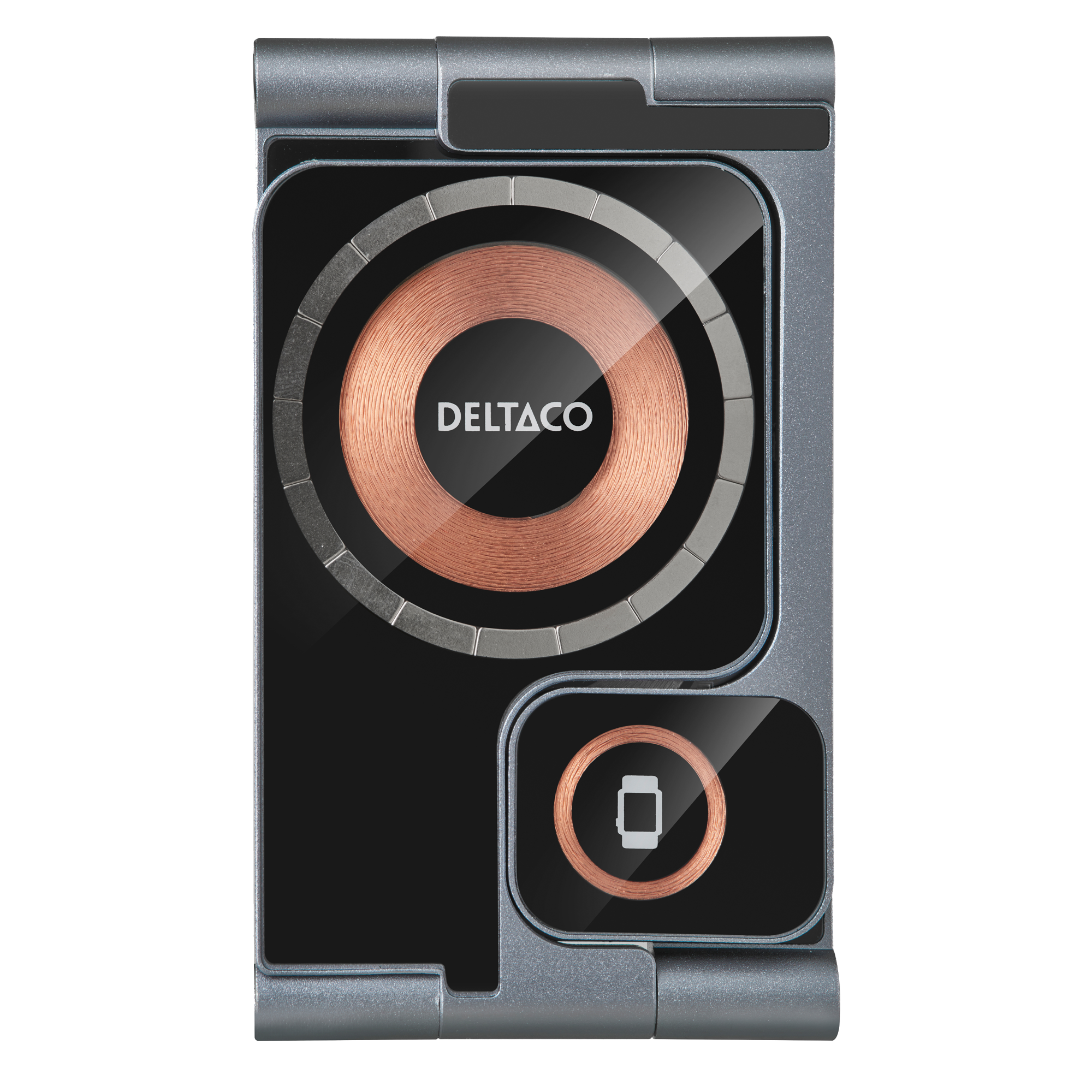 Deltaco 3-i-1 gjennomsiktig trådløs lader med magnet for mobil, TWS og Apple Watch