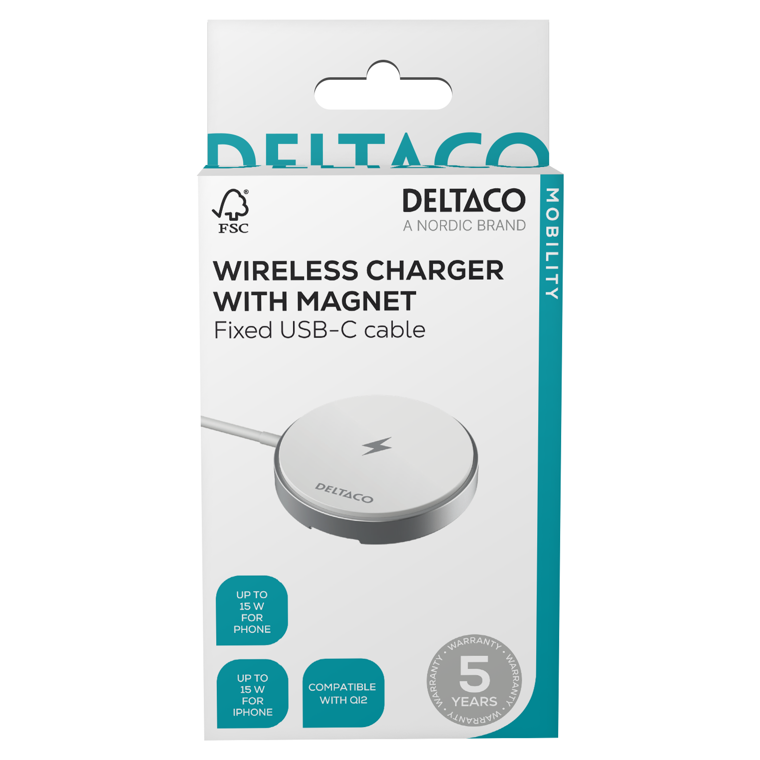 Deltaco Trådløs hurtiglader med magnet og stativ, iPhone 13/14/15/16, 15W, hvit