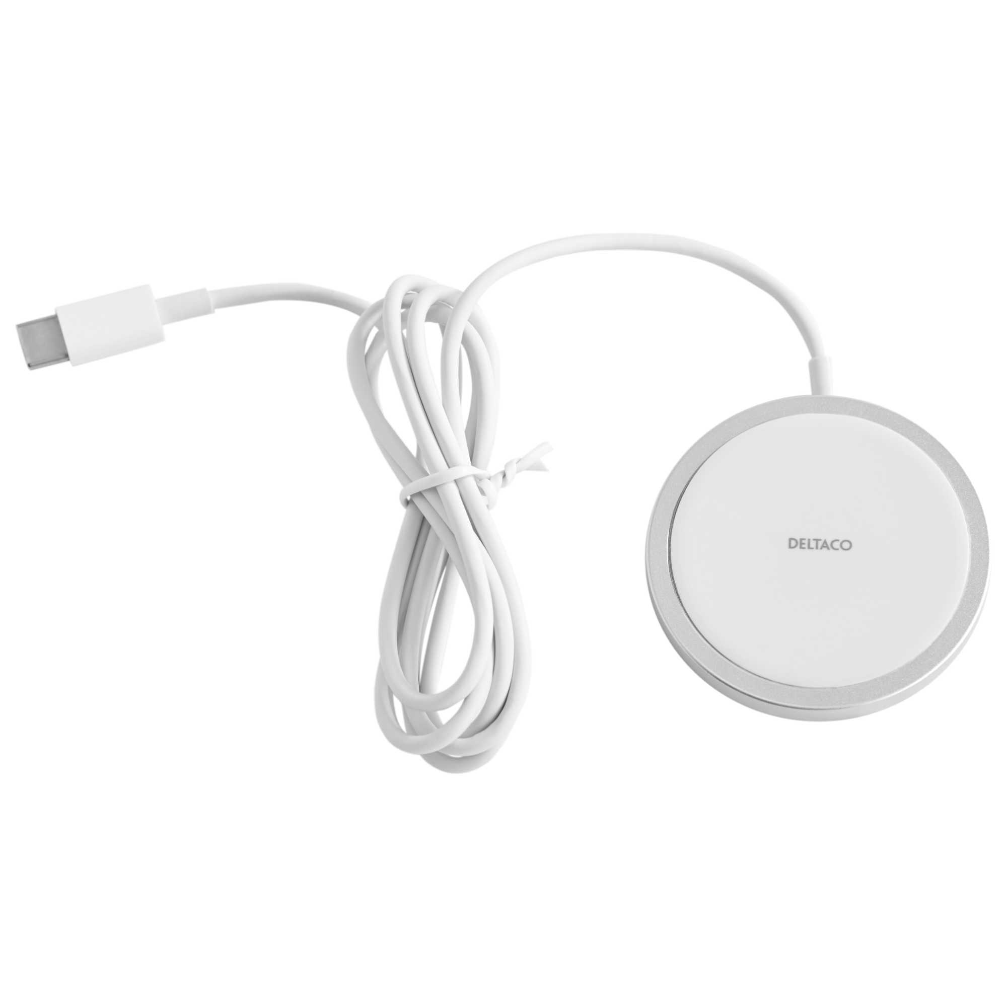 Deltaco Trådløs lader, for iPhone 13/14/15/16 og andre enheter, 1 m, hvit