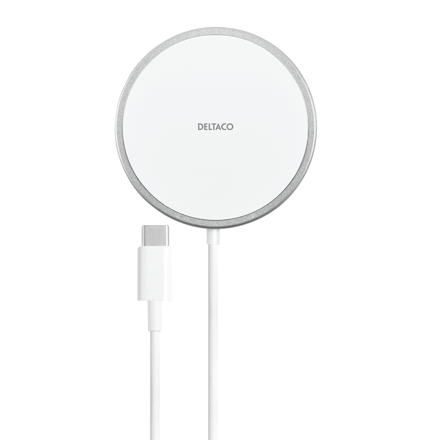 Deltaco Trådløs lader, for iPhone 13/14/15/16 og andre enheter, 1 m, hvit