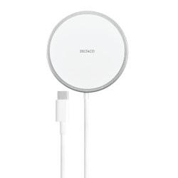Deltaco Trådløs lader, for iPhone 13/14/15/16 og andre enheter, 1 m, hvit