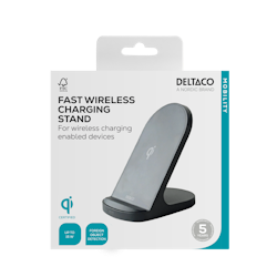 Deltaco Trådløst ladestativ, 15 W, USB-C, Qi-sertifisert, svart
