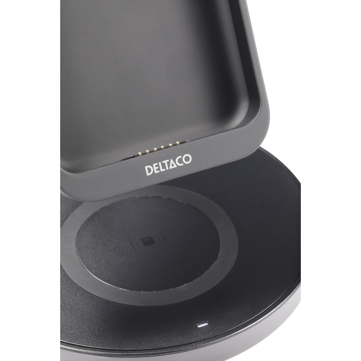 Deltaco 3-i-1 magnetisk trådløs lader, avtakbar powerbank, iPhone/Apple watch/ørepropper