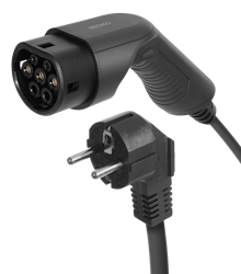 Deltaco e-Charge kabel, Schuko til type 2, 1 fase, 10A, 2.3kW, svart