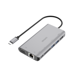 Deltaco USB-C dockingstasjon HDMI/VGA/RJ45/2x USB-A/SD/USB-C PD 3.0, grå