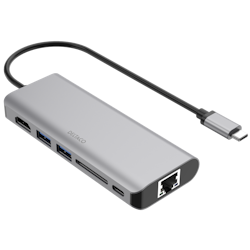 Deltaco USB-C dockingstasjon HDMI/RJ45/2x USB-A/SD/USB-C, grå
