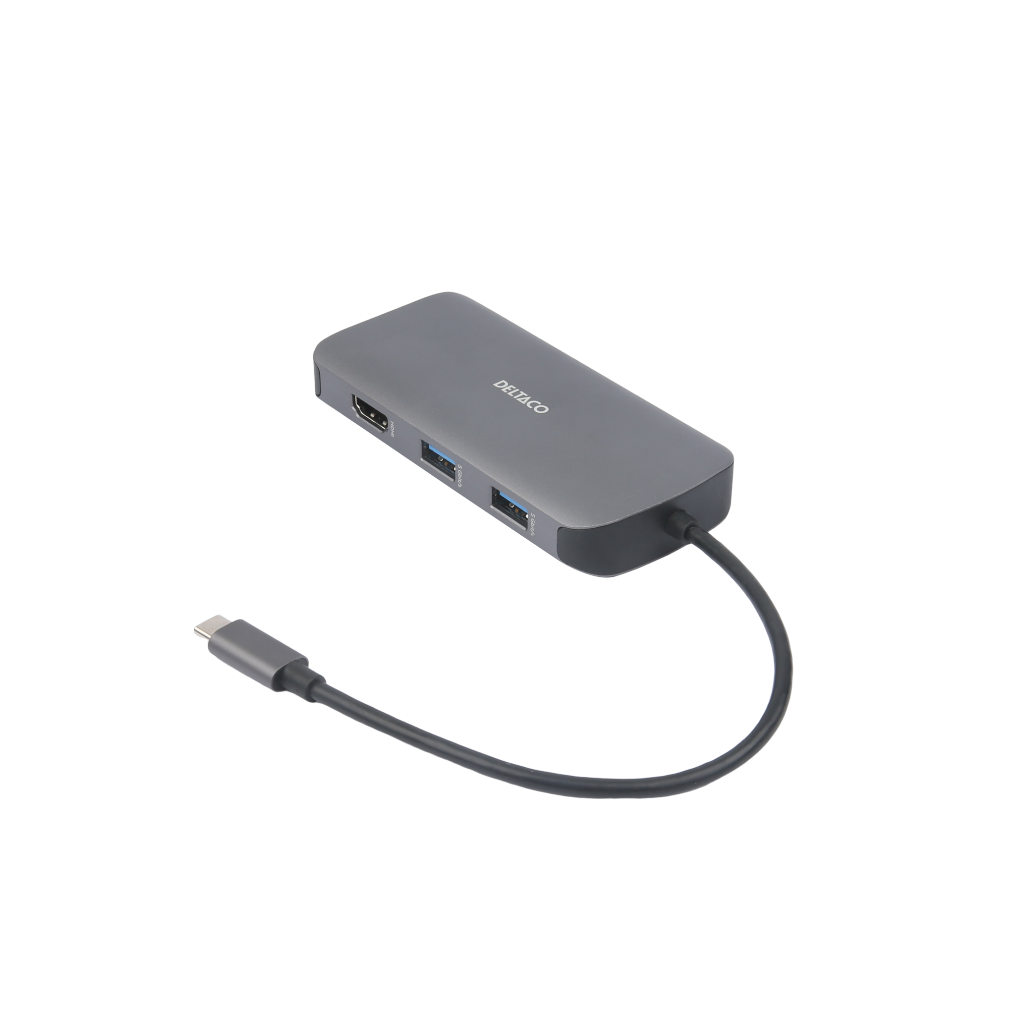 Deltaco USB-C dockingstasjon HDMI/VGA/RJ45/3x USB-A/SD/microSD/USB-C, grå