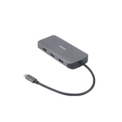 Deltaco USB-C dockingstasjon HDMI/VGA/RJ45/3x USB-A/SD/microSD/USB-C, grå