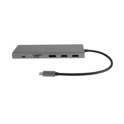 Deltaco 12-i-1 USB-C dockingstasjon trippelskjerm, 4K UHD 60 Hz, PD 85 W, grå
