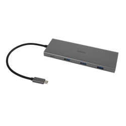 Deltaco 12-i-1 USB-C dockingstasjon trippelskjerm, 4K UHD 60 Hz, PD 85 W, grå
