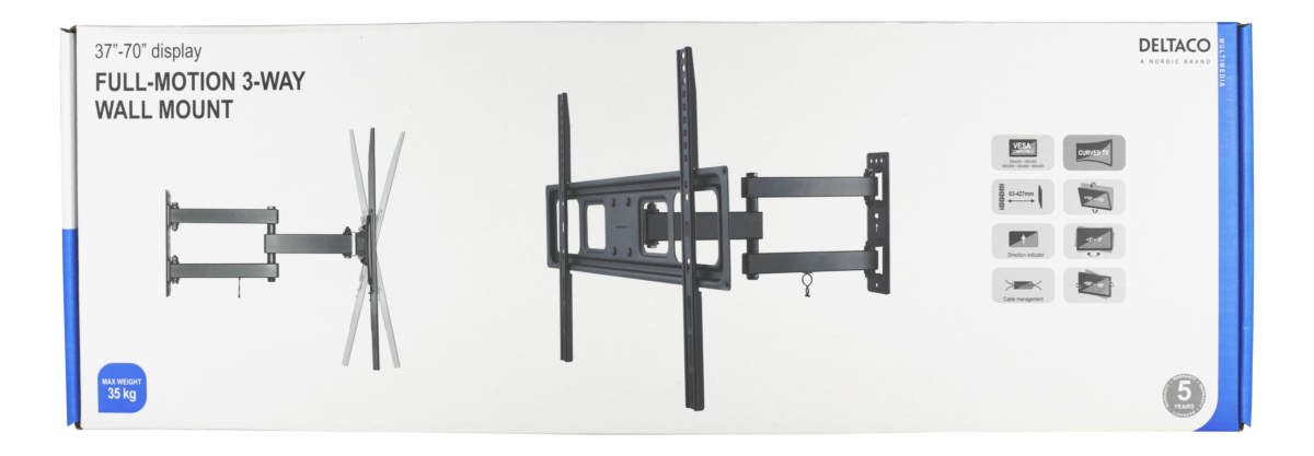 Deltaco Fullt bevegelig veggfeste med arm, buet skjerm, 37"-70", 35 kg, svart