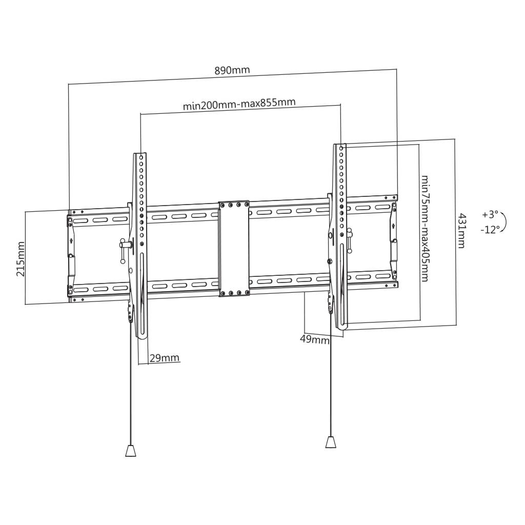 Deltaco Robust og sammenleggbart veggfeste, tiltbar, 43"-90", 70 kg, svart