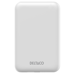 Deltaco Powerbank 5000 mAh, trådløs lading, PD 20 W, magnet, hvit