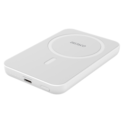 Deltaco Powerbank 5000 mAh, trådløs lading, PD 20 W, magnet, hvit
