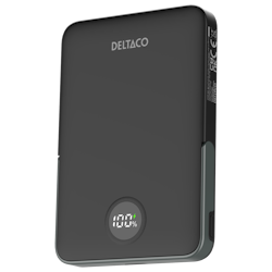 Deltaco Powerbank 5000 mAh, med stativ, trådløs, PD 20 W, magnet, svart