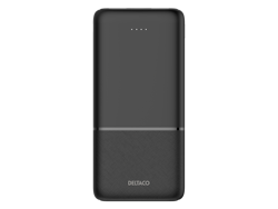 Deltaco Powerbank med hurtiglading og 3 porter, 2 x USB-A 18W, 1 x USB-C 20W PD, 10 000 mAh, svart