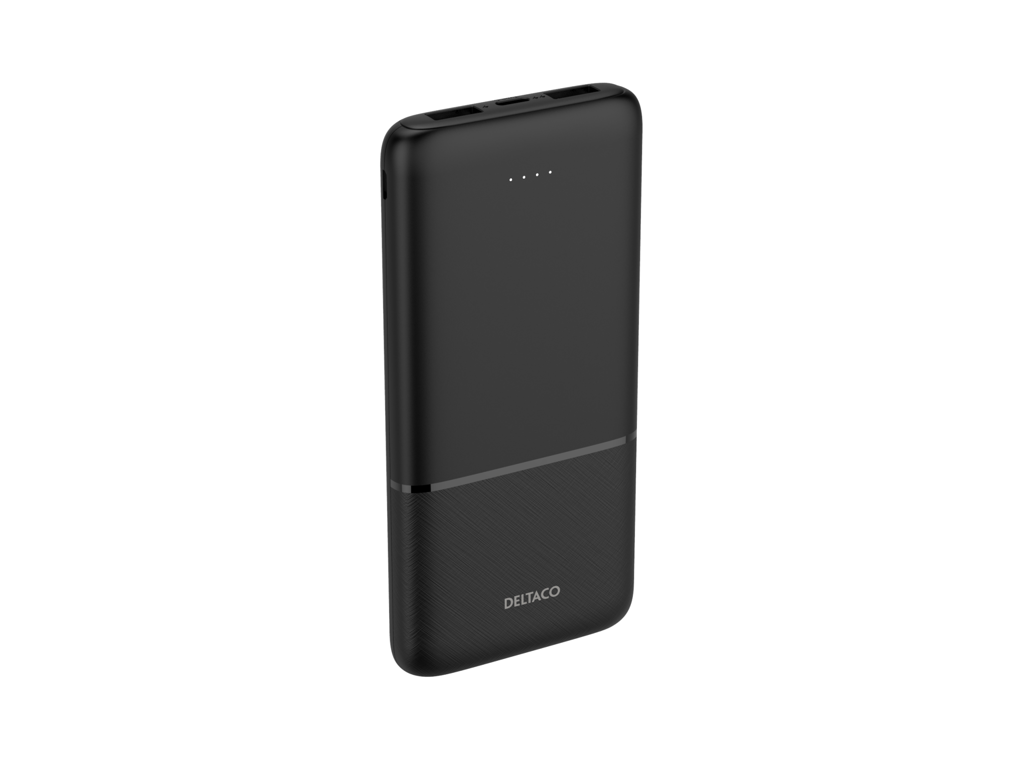 Deltaco Powerbank med hurtiglading og 3 porter, 2 x USB-A 18W, 1 x USB-C 20W PD, 10 000 mAh, svart