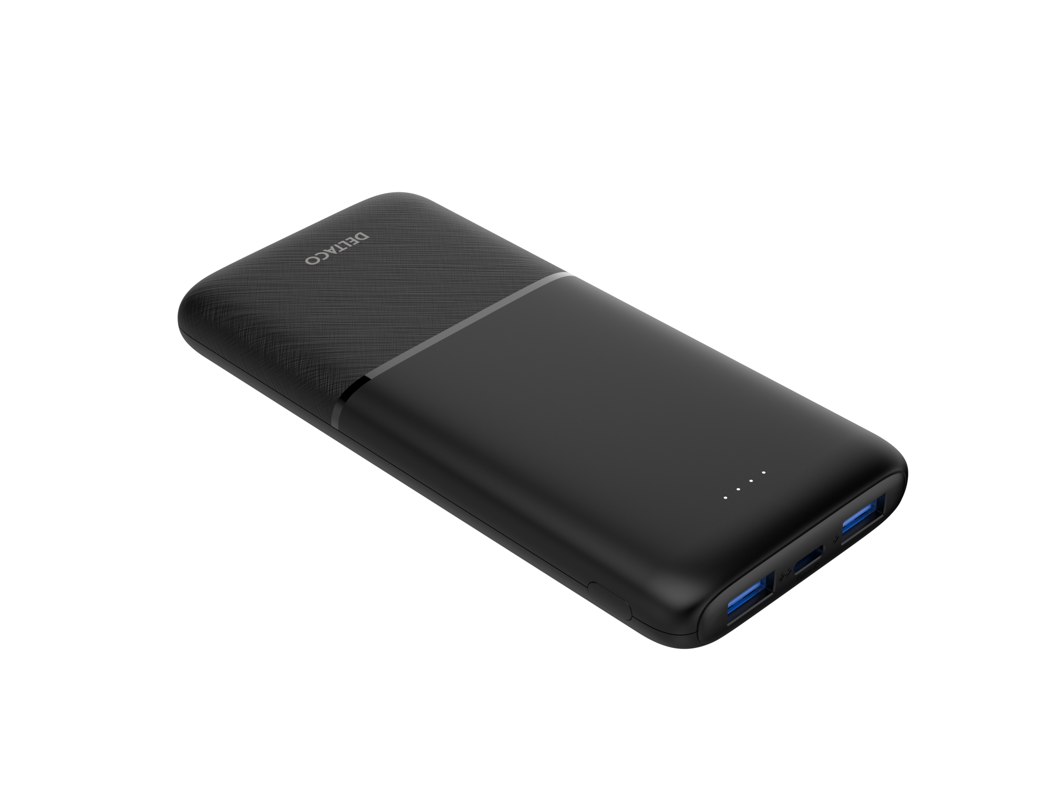 Deltaco Powerbank med hurtiglading og 3 porter, 2 x USB-A 18W, 1 x USB-C 20W PD, 10 000 mAh, svart