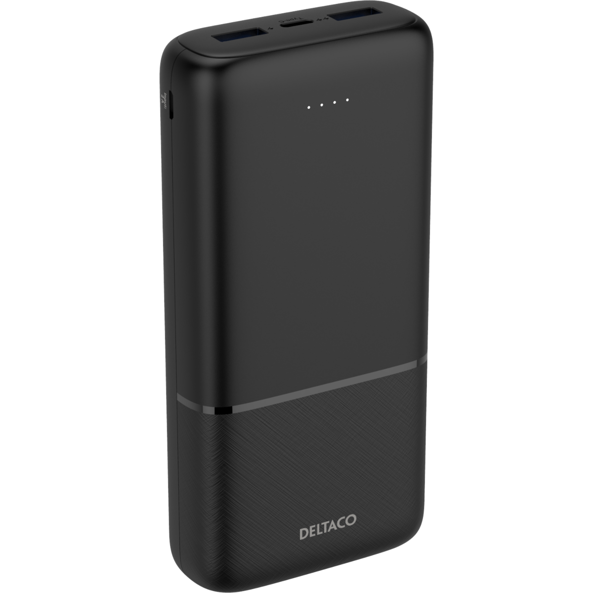 Deltaco Powerbank med hurtiglading og 3 porter, 2 x USB-A 18W, 1 x USB-C 20W PD, 20 000 mAh, svart
