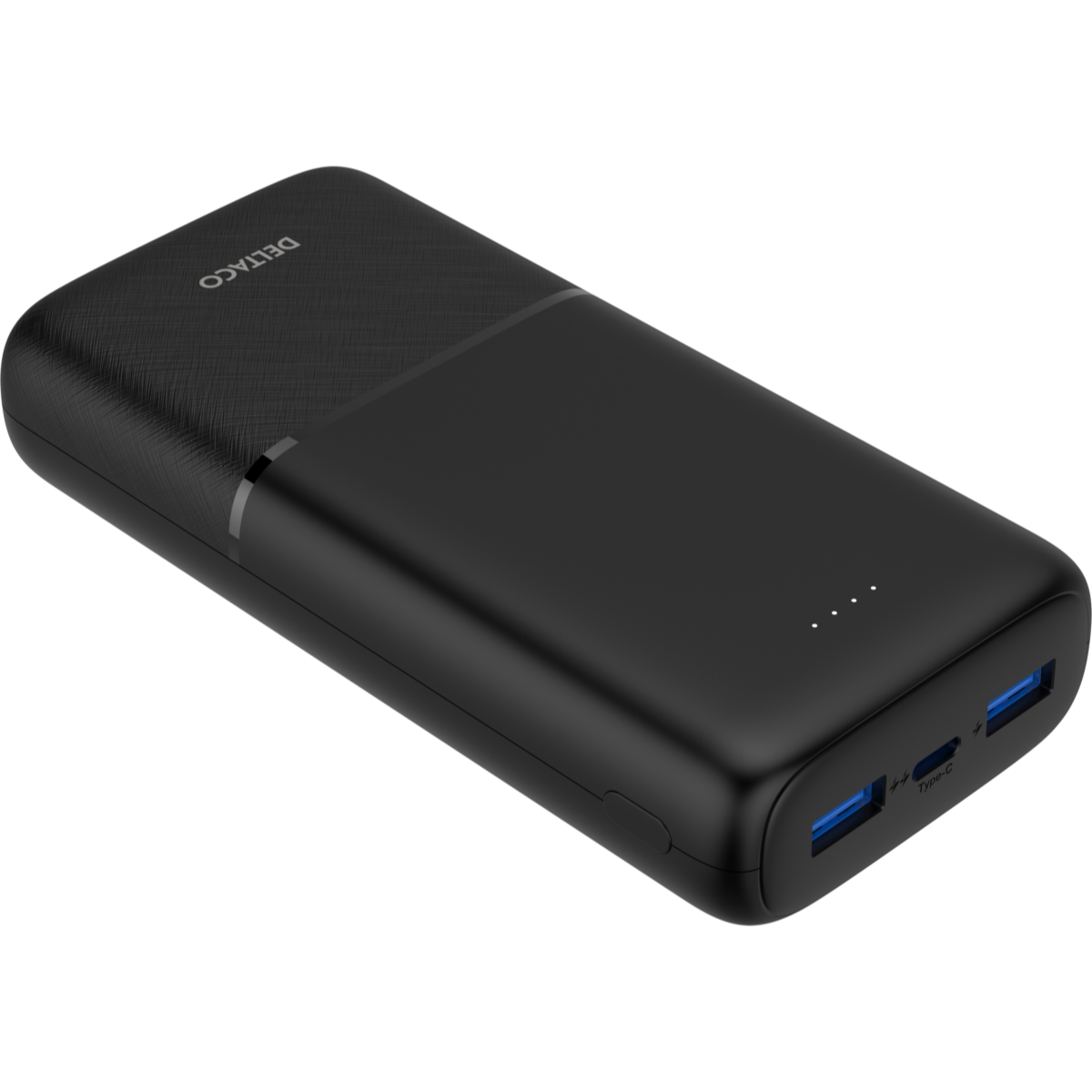 Deltaco Powerbank med hurtiglading og 3 porter, 2 x USB-A 18W, 1 x USB-C 20W PD, 20 000 mAh, svart