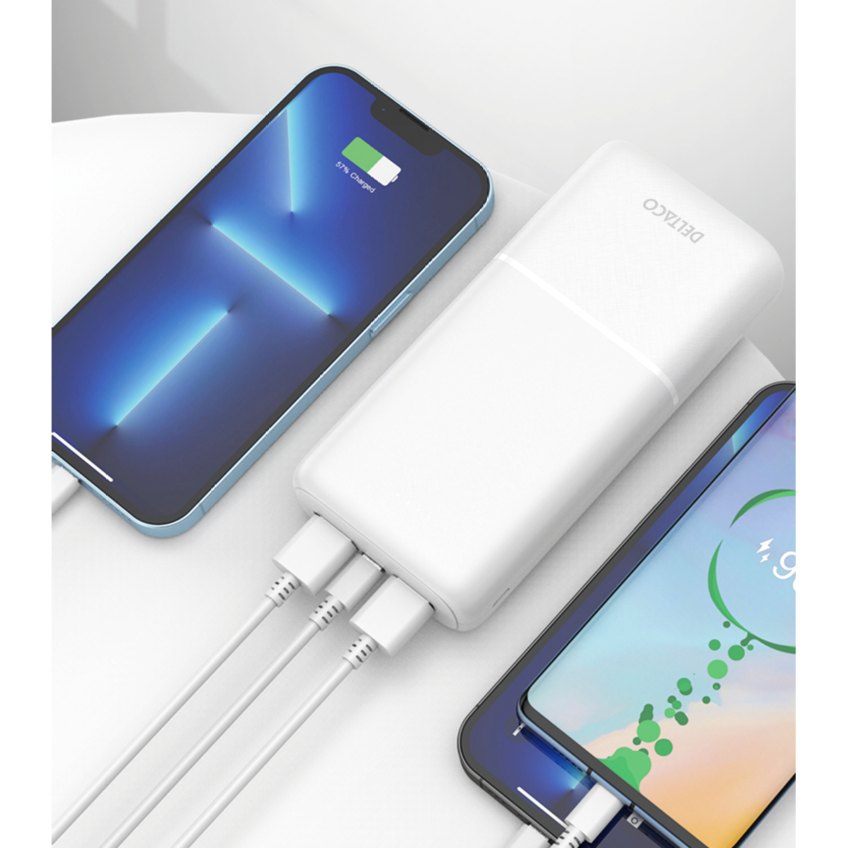 Deltaco Powerbank med hurtiglading og 3 porter, 2 x USB-A 18W, 1 x USB-C 20W PD, 20 000 mAh, svart