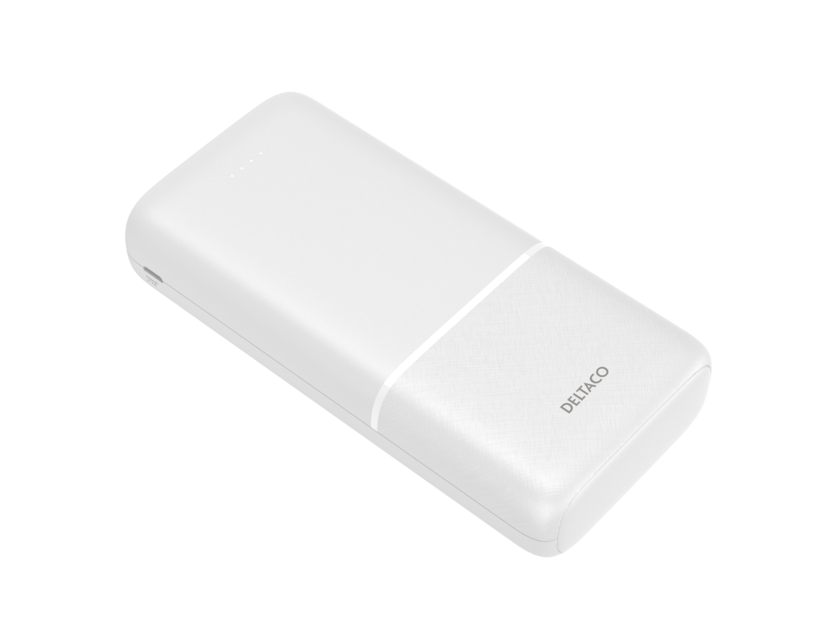 Deltaco Powerbank, 2 x USB-A, 1 x USB-C, 20 000 mAh, hvit
