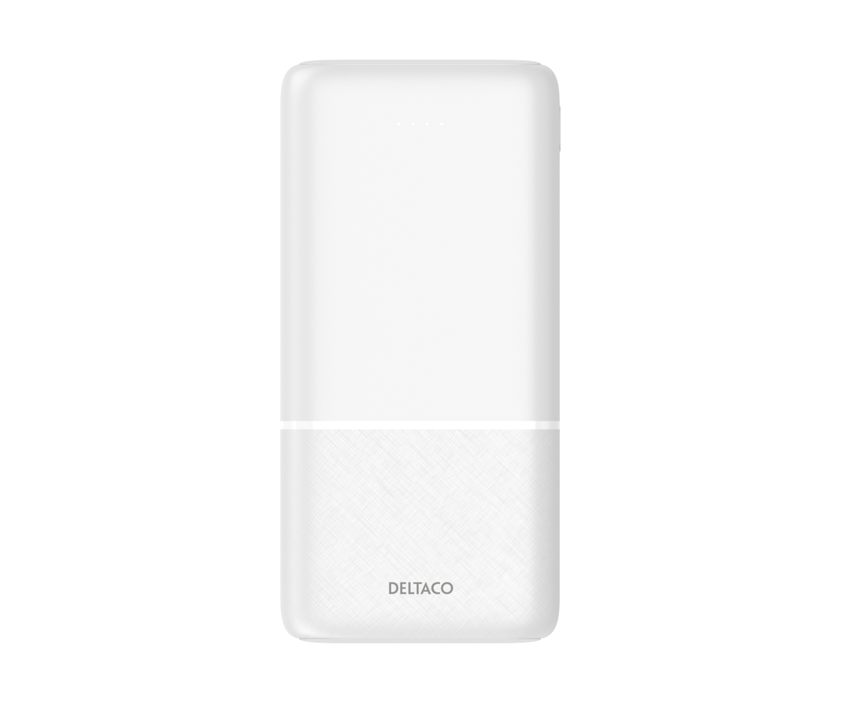 Deltaco Powerbank, 2 x USB-A, 1 x USB-C, 20 000 mAh, hvit