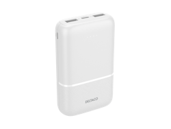 Deltaco Powerbank, 2 x USB-A, 1 x USB-C, 10 000 mAh, hvit