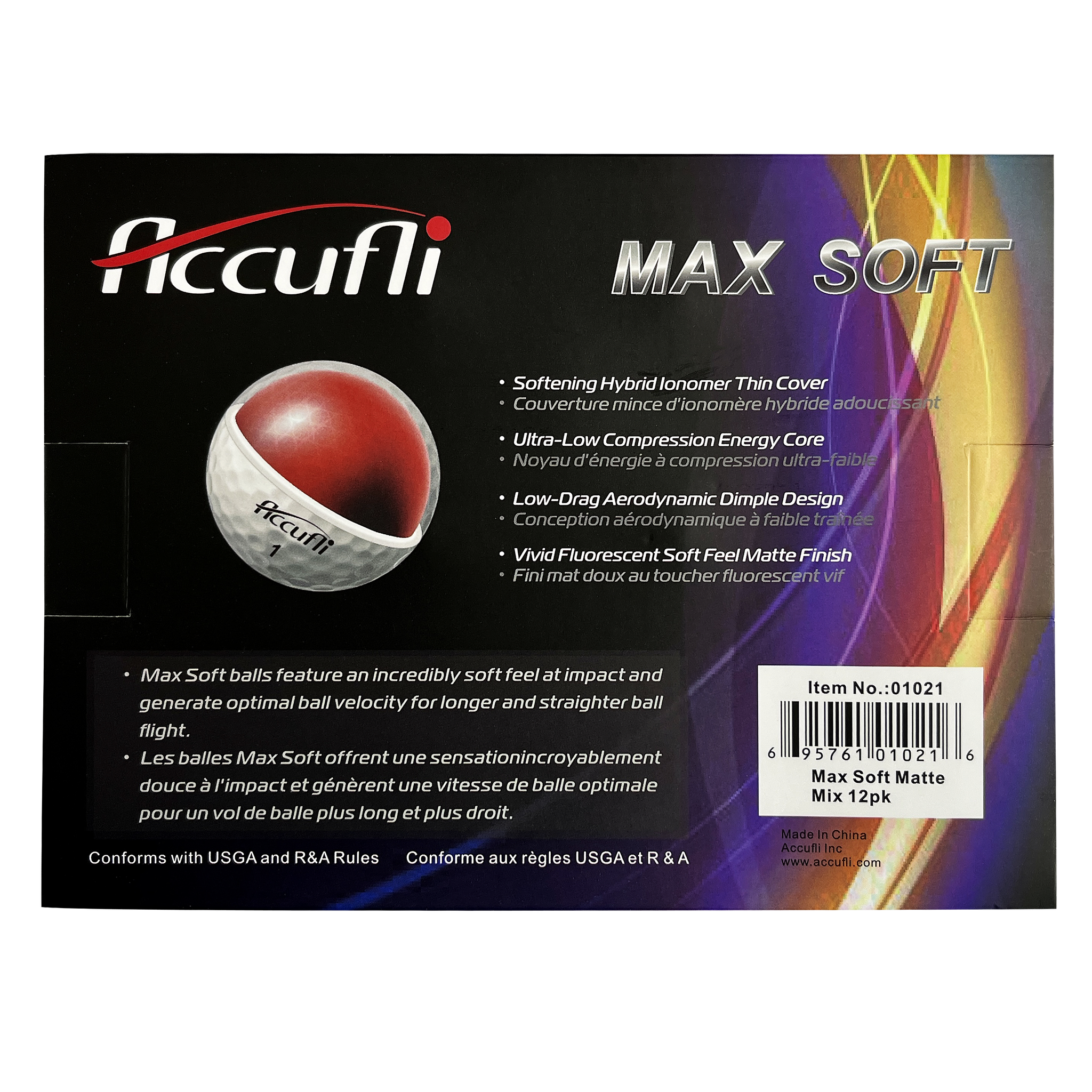 Accufli Max Soft Matte Mix (MT2)12-pack färgade golfbollar