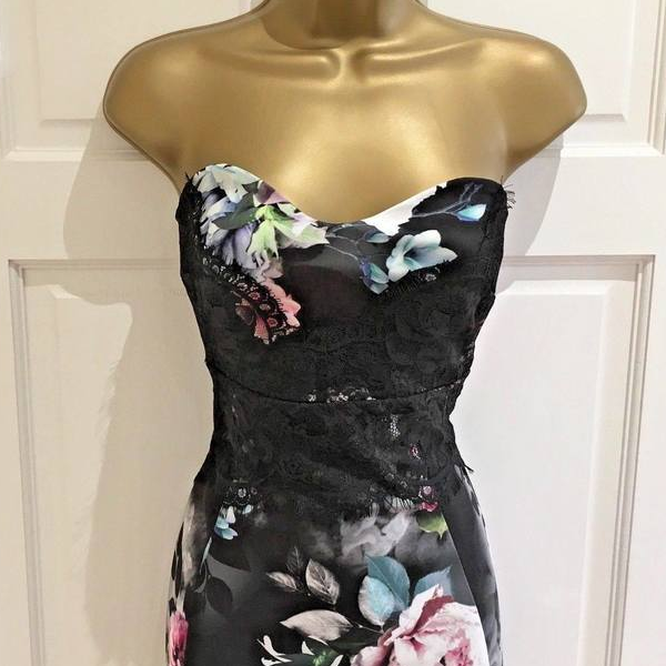 LIPSY Black Strapless Lace Floral Bodycon Party Evening dress -  sabrinareveals