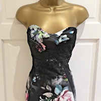 LIPSY Black Strapless Lace Floral Bodycon Party Evening dress
