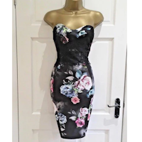 LIPSY Black Strapless Lace Floral Bodycon Party Evening dress