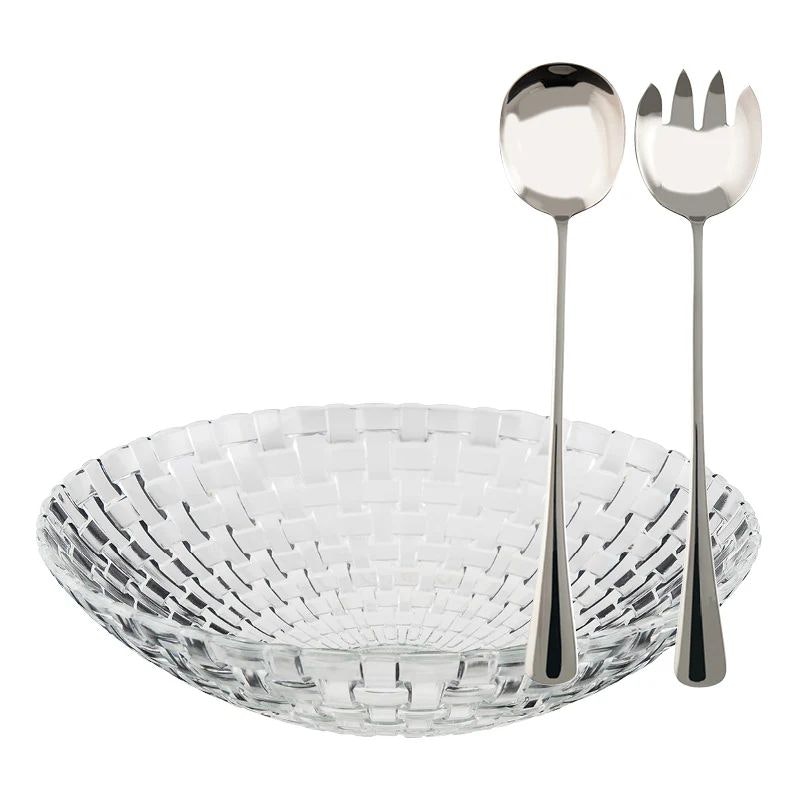 Glitter Salladskål glas 32 cm med salladsbestick rostfritt längd  25cm