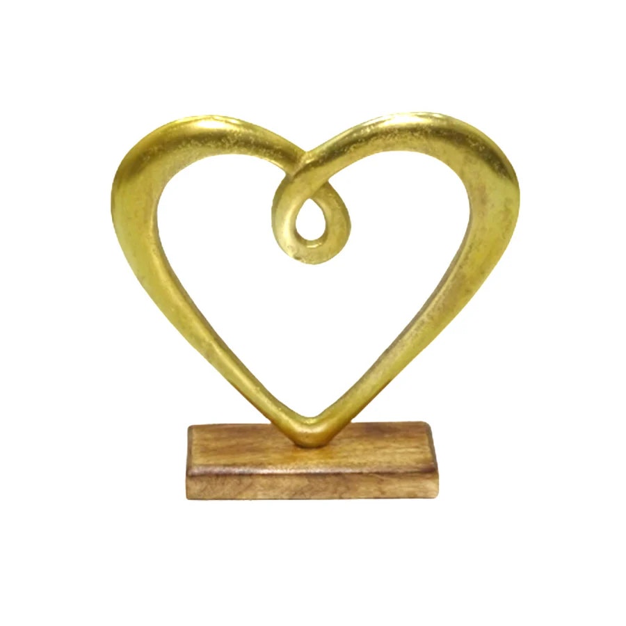 Hedy Hjärta guldfärgad aluminium träfot  24,5*23*5 cm