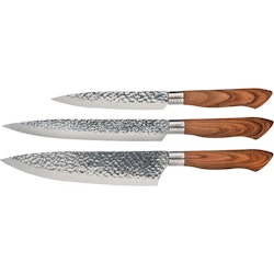 Akira Knivset i stål brunt handtag 3 knivar kockkniv köttkniv allkniv