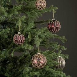 Julgranskula Lucy Brun/Röd 8 cm, 2 pack