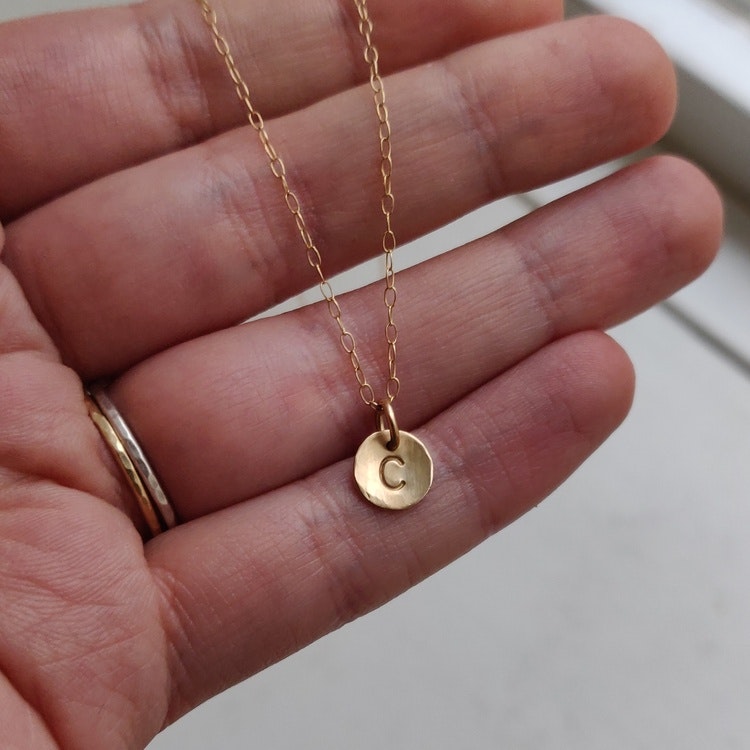 18K Necklace with Initial Letter Recycled Gold