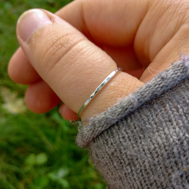 Thin Hammered Ring 1,2 mm Recycled Silver