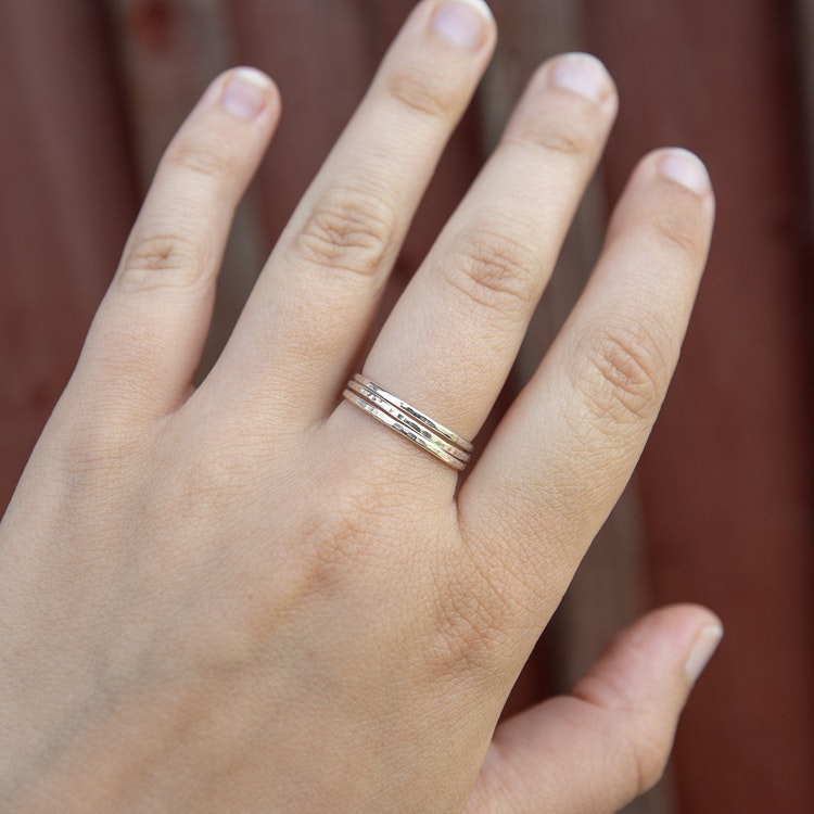 Thin Hammered Ring 1,2 mm Recycled Silver