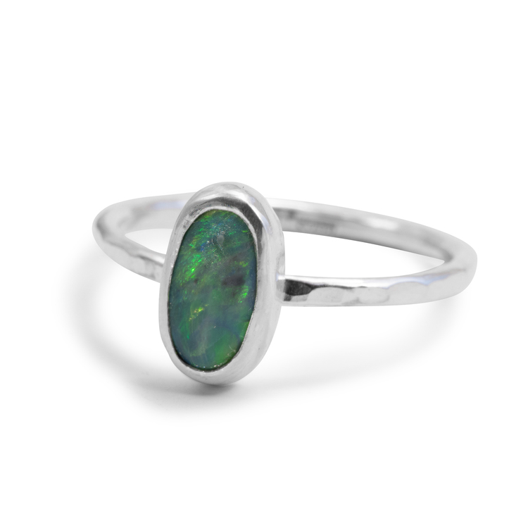 Opal Ring in Sterling Silver Blue Recyled Gemstone