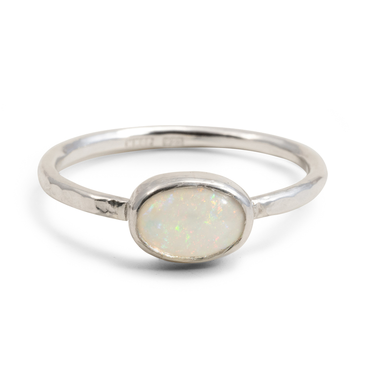 Ring white Opal in Recycled Sterling Silver