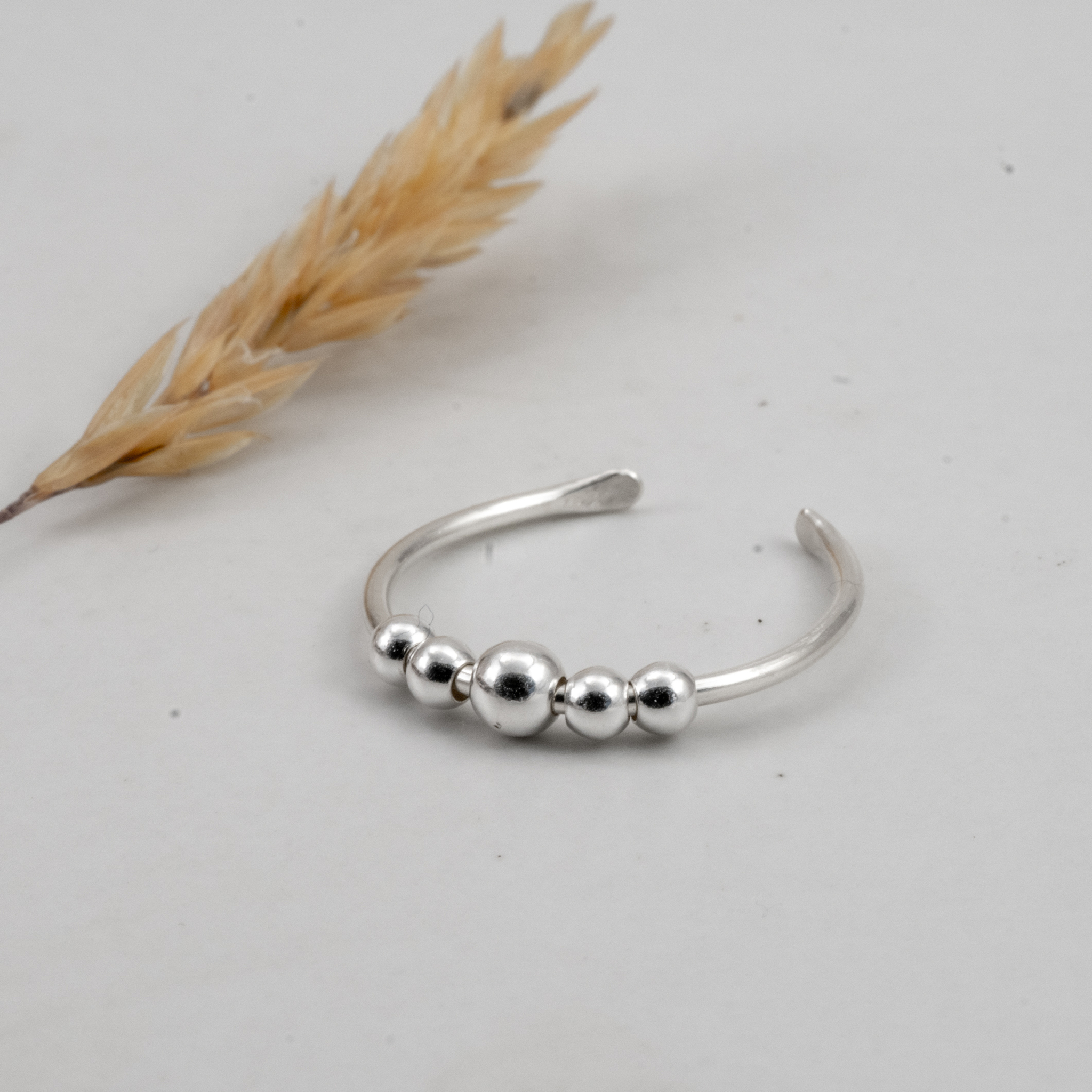 Handmade Ring Fidget Beads Adjustable Recycled Silver