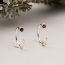 Mini Huggies Errings with Ruby or Sapphire Sterling Silver