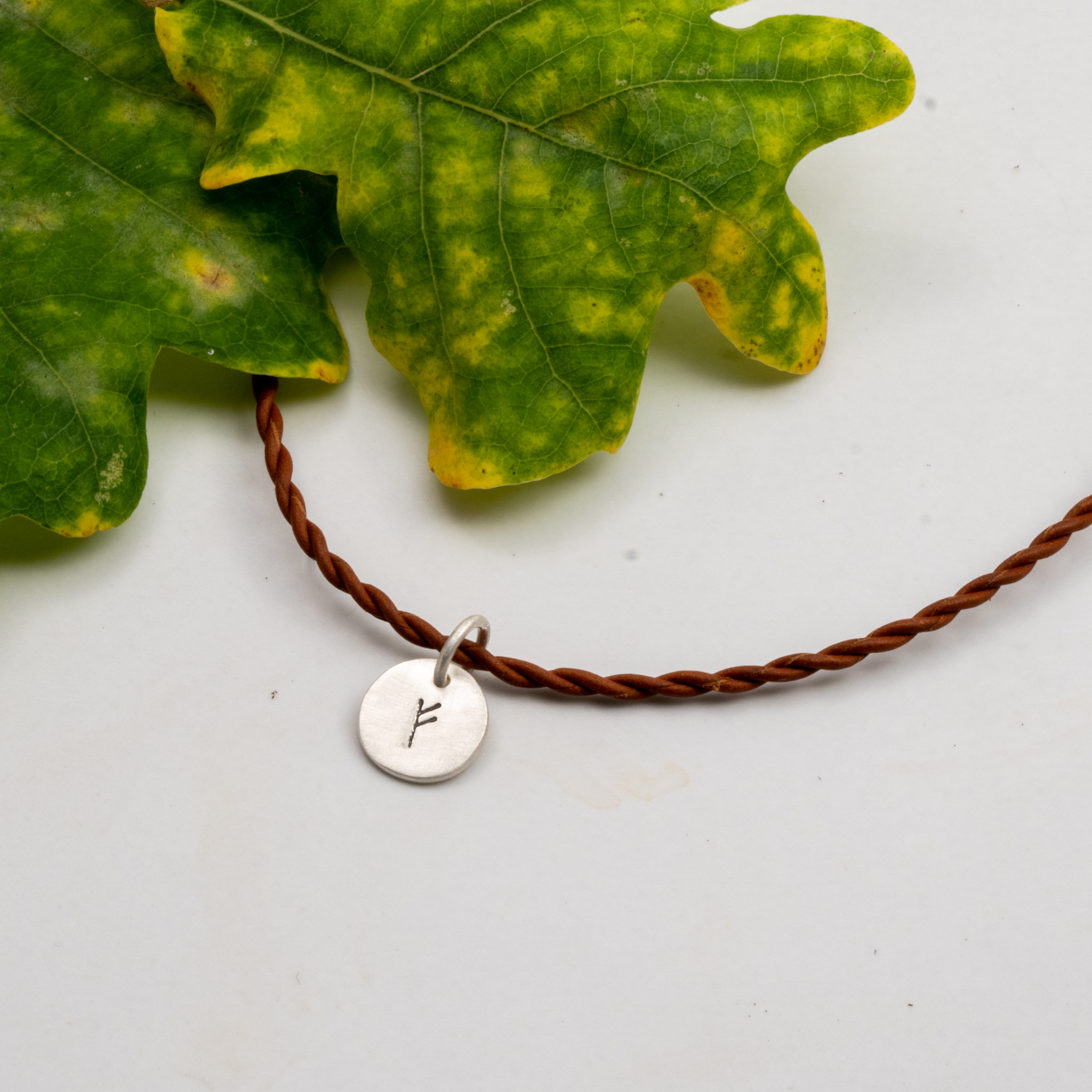 Necklace Rune Recycled Sterling Silver Leather