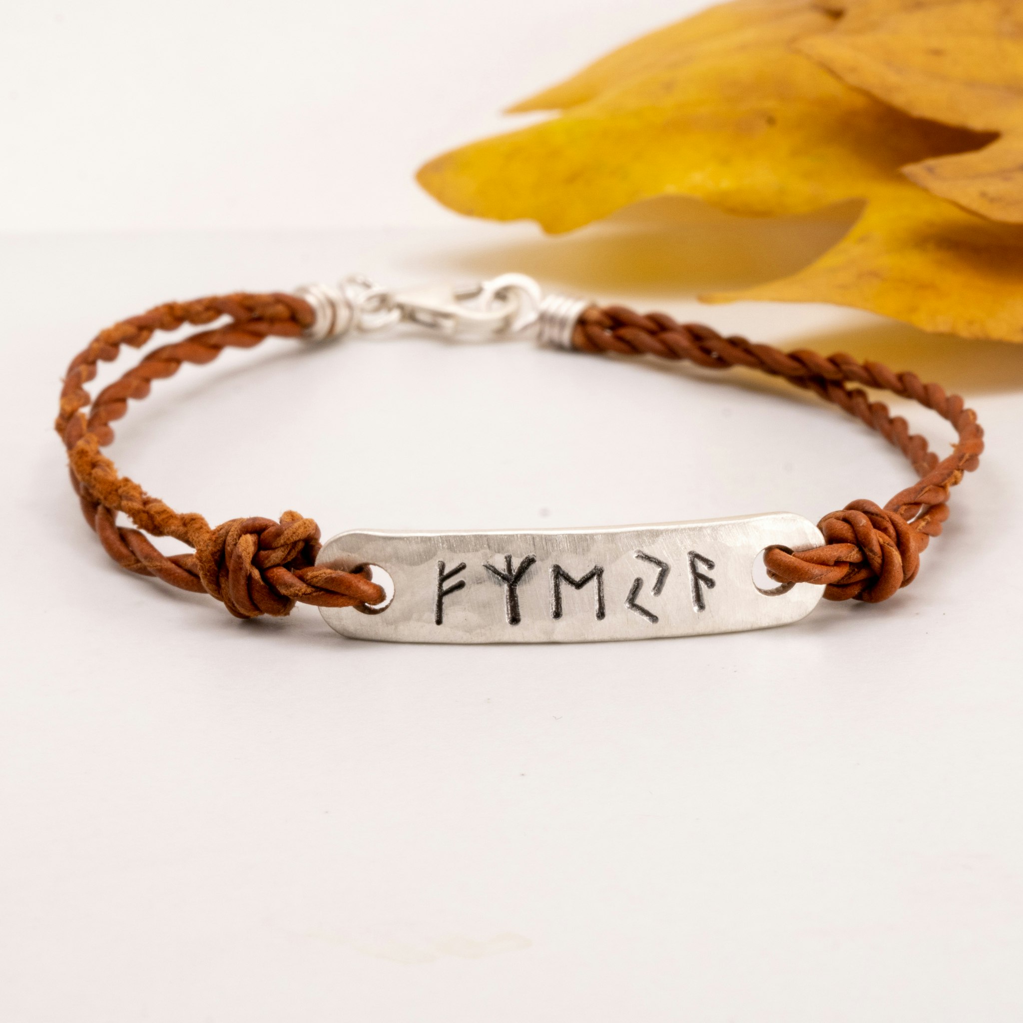 Bracelet Runes Leather Recycled Sterling Silver