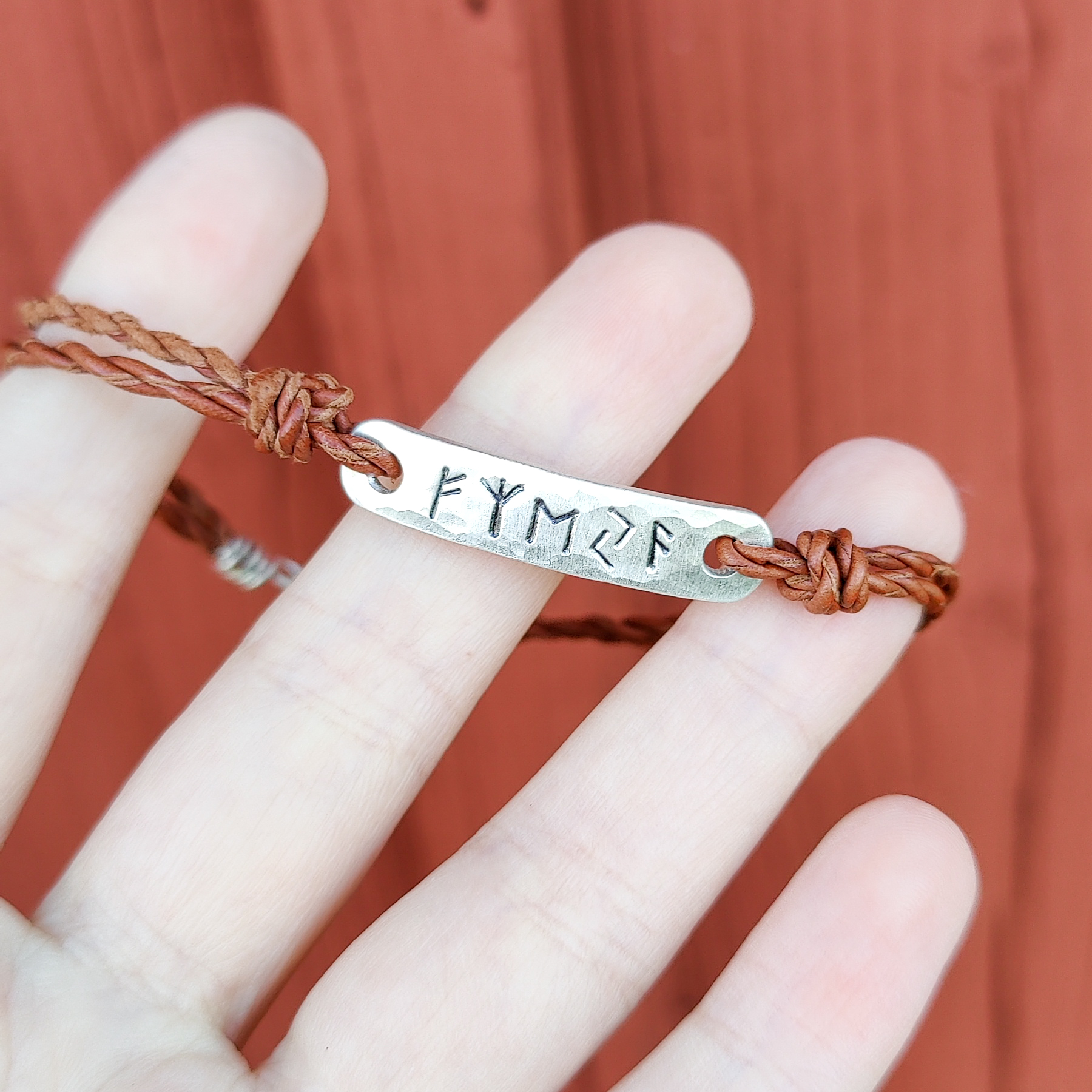 Bracelet Runes Leather Recycled Sterling Silver