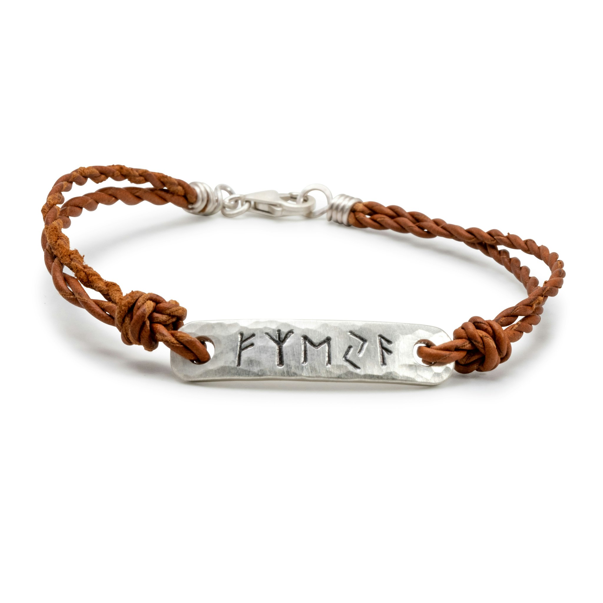 Bracelet Runes Leather Recycled Sterling Silver